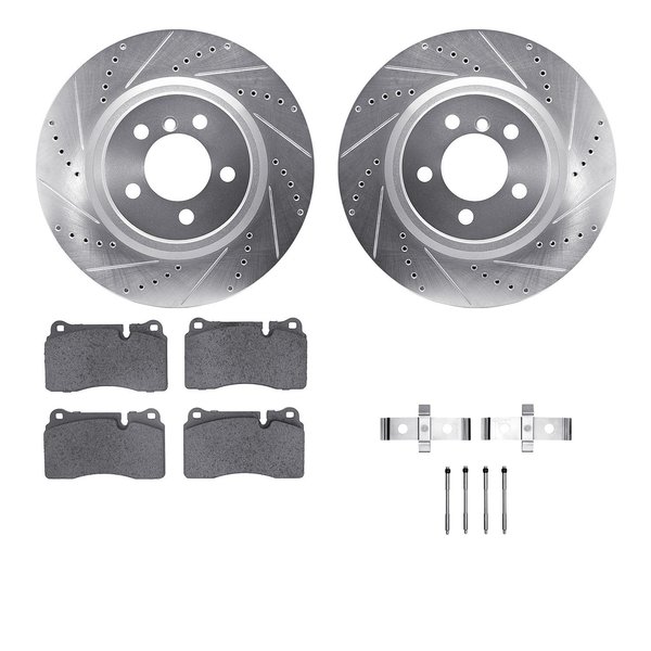 Dynamic Friction Co 7612-11012, Rotors-Drilled, Slotted-Silver w/ 5000 Euro Ceramic Brake Pads incl. Hardware, Zinc Coat 7612-11012